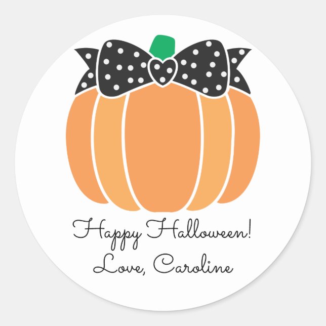 Halloween Pumpkin Bow Girly Favor Treat Bag Classic Round Sticker (Front)
