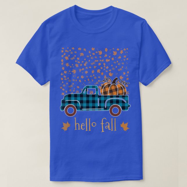 Halloween Pumpkin Buffalo Plaid Truck Hello Fall L T-Shirt (Design Front)