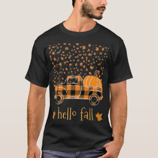 Halloween Pumpkin Buffalo Plaid Truck Hello Tree F T-Shirt