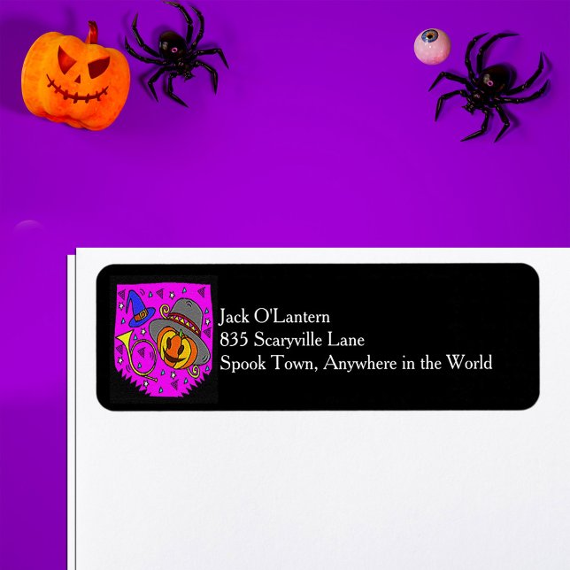 Halloween Pumpkin Bugle Purple Return Address Label (Halloween Pumpkin Bugle Purple Return Address Label)