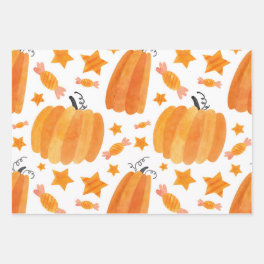 Halloween Pumpkin & Candies Trick Or Treat Pattern Wrapping Paper Sheets