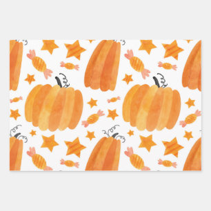 Halloween Pumpkin & Candies Trick Or Treat Pattern Wrapping Paper Sheets