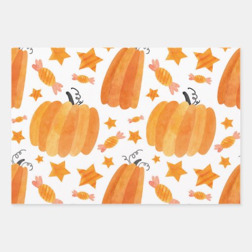 Halloween Pumpkin  Candies Trick Or Treat Pattern Wrapping Paper Sheets