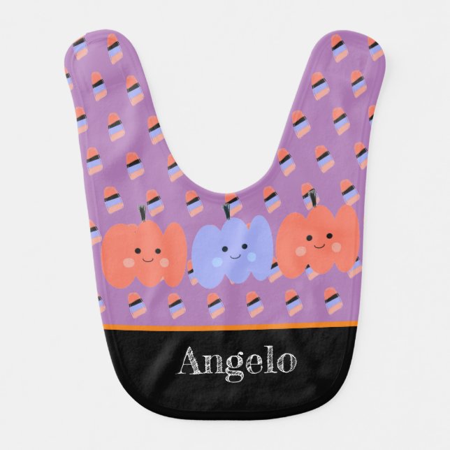 Halloween Pumpkin Candy Doodles Hand Drawn Fun  Baby Bib (Front)