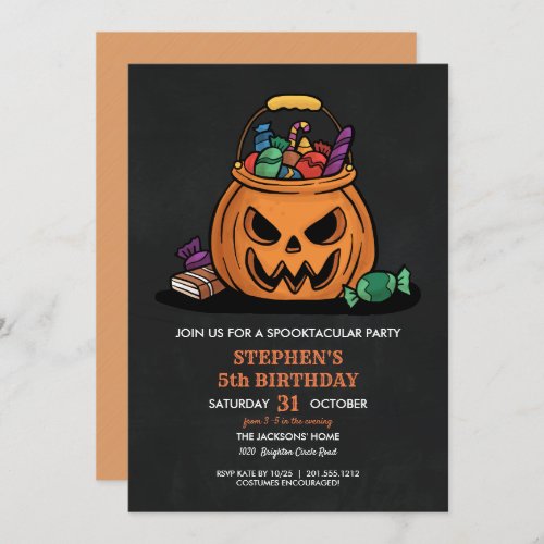 Halloween Pumpkin Candy Kid Birthday Party Invitation