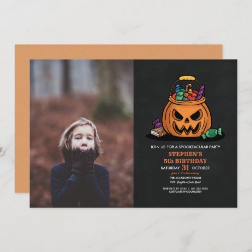 Halloween Pumpkin Candy Kid Photo Birthday Party Invitation