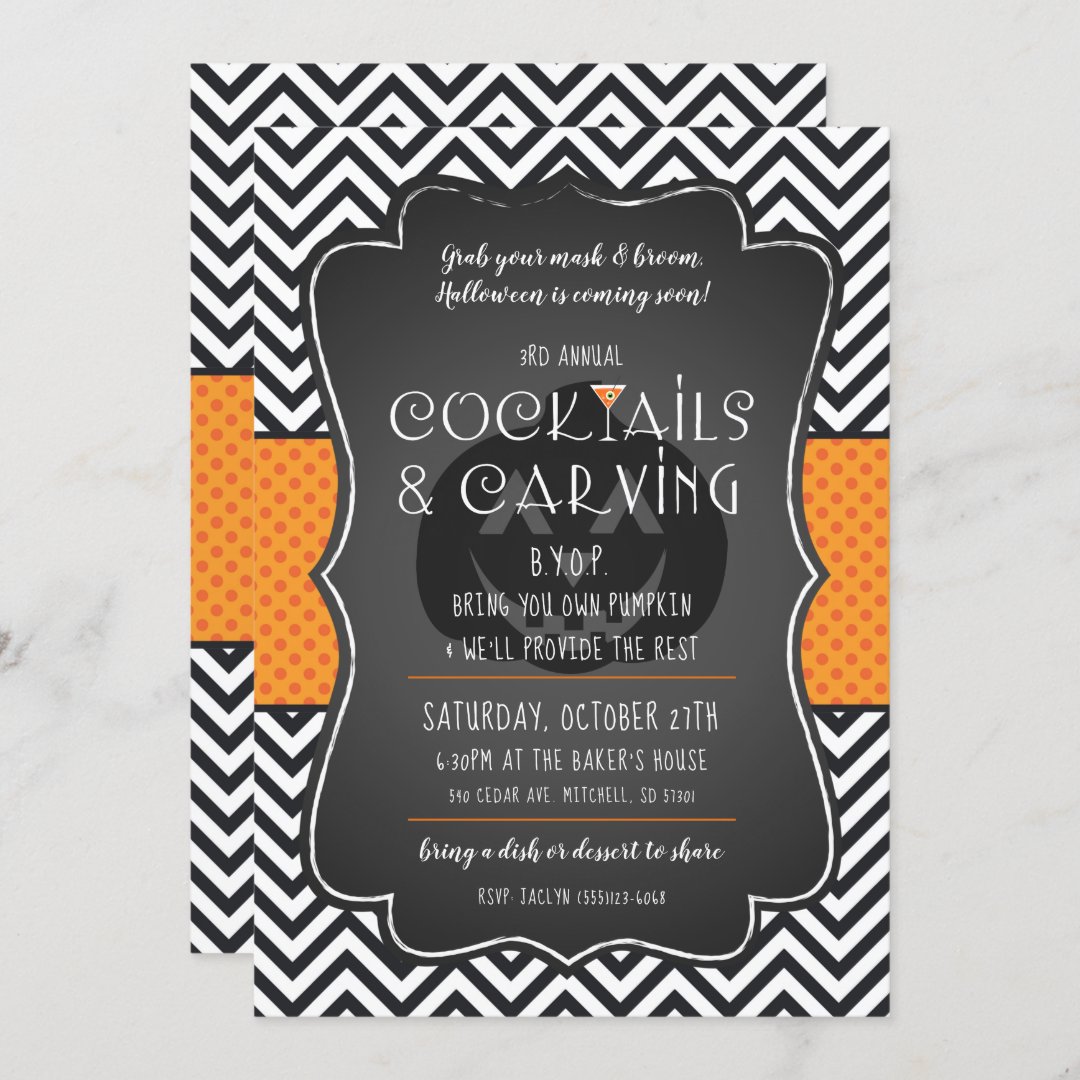 Halloween Pumpkin Carving and Cocktails Invitation | Zazzle