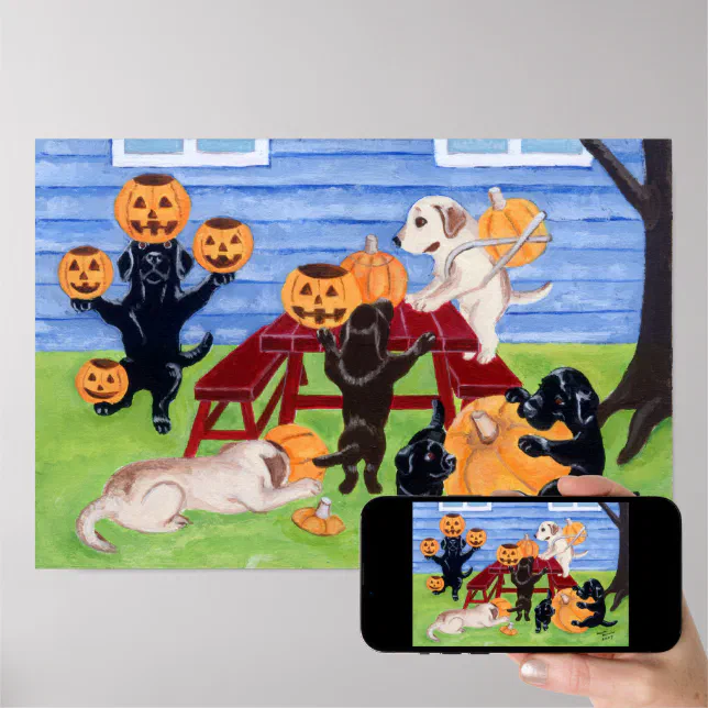 Halloween Pumpkin Carving Labradors Artwork Poster Zazzle