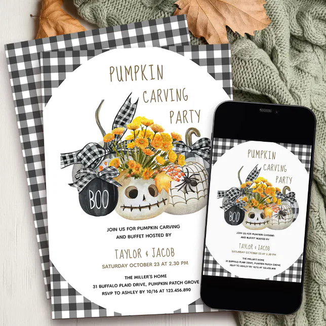 Halloween Pumpkin Carving Party Farmhouse Pumpkins Invitation | Zazzle