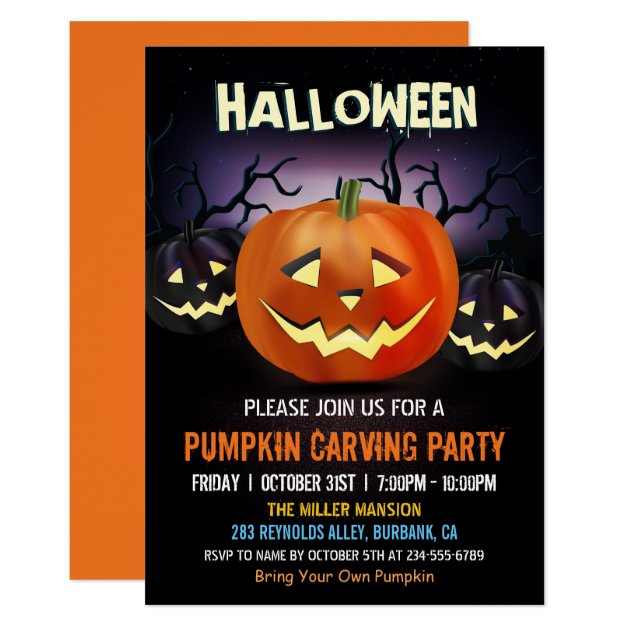 Halloween Pumpkin Carving Party Invitation (front side)
