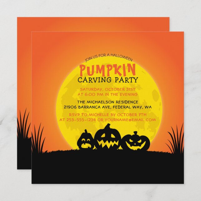 Halloween Pumpkin Carving Party Invitation (Front/Back)