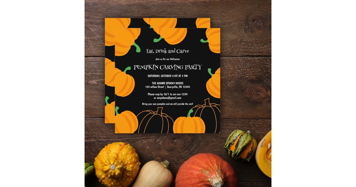 Halloween Pumpkin Carving Party Orange and Black Invitation | Zazzle