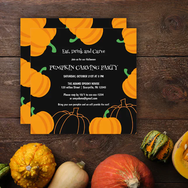 Halloween Pumpkin Carving Party Orange and Black Invitation | Zazzle