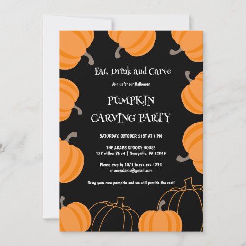 Halloween Pumpkin Carving Party Orange Invitation