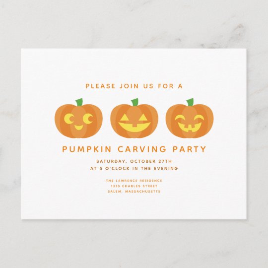 halloween pumpkin carving party postcard invite zazzle com postcard invite