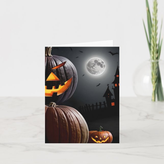 Halloween Pumpkin & Castle Study Holiday Card (Front)