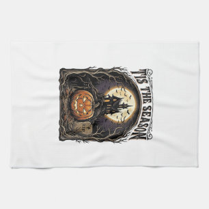 Halloween Pumpkin Cat Haunted Vintage Season Scene Kitchen Towel