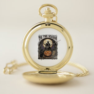 Halloween Pumpkin Cat Haunted Vintage Season Scene Pocket Watch
