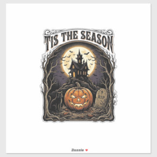 Halloween Pumpkin Cat Haunted Vintage Season Scene Sticker