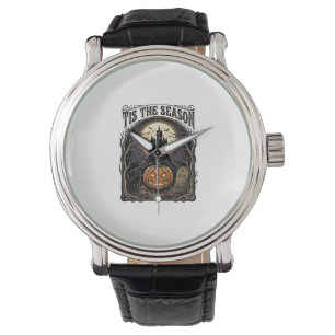 Halloween Pumpkin Cat Haunted Vintage Season Scene Watch