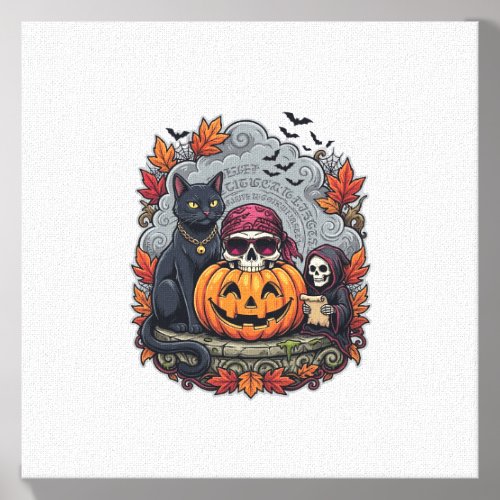 Halloween Pumpkin Cat Skull Grim Reaper Autumn Lea Canvas Photo Tile