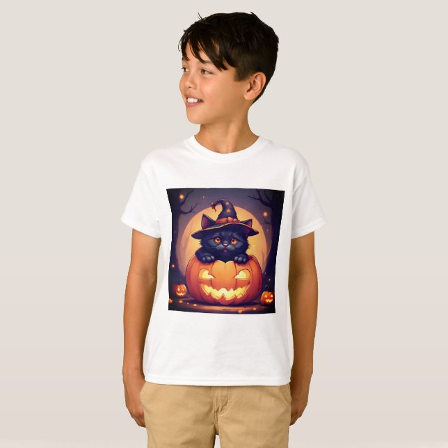Halloween Pumpkin Cat Vibes T-Shirt (Front Full)