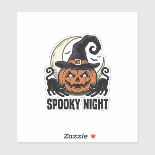 Halloween Pumpkin Cat Witch Hat Vintage Shirt_1 Sticker