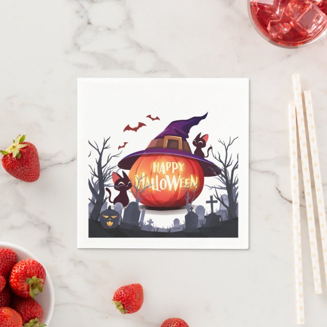 Halloween Pumpkin, Cats & Witch Ha Napkins (Insitu)