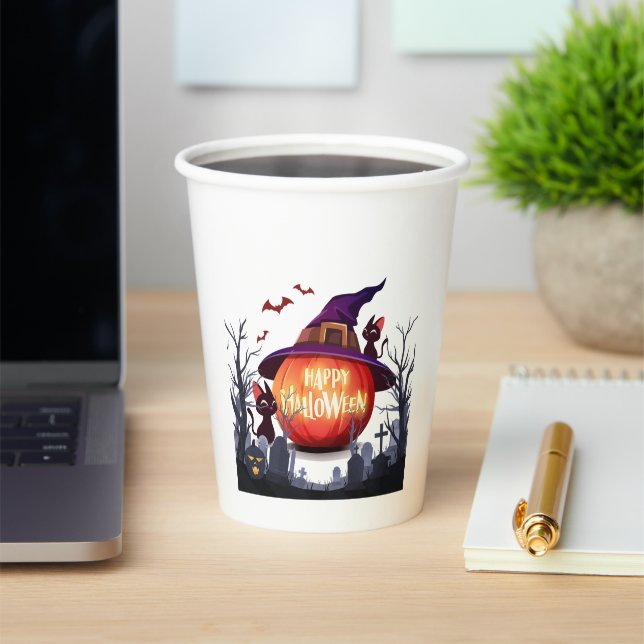 Halloween Pumpkin, Cats & Witch Hat Paper Cups (Insitu)