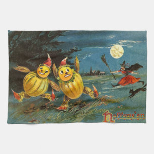 Halloween Pumpkin Characters and Witch Kitchen Towel