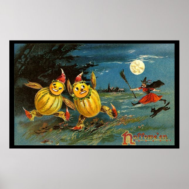 Halloween Pumpkin Characters and Witch Poster (Front)