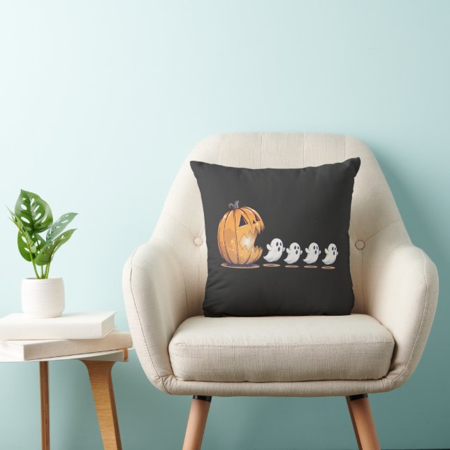 Halloween Pumpkin Chasing Ghost Png, Halloween  Throw Pillow (Chair)