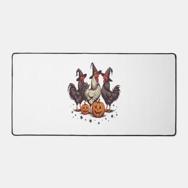 Halloween Pumpkin Chicken Witch Fall Desk Mat (Front)