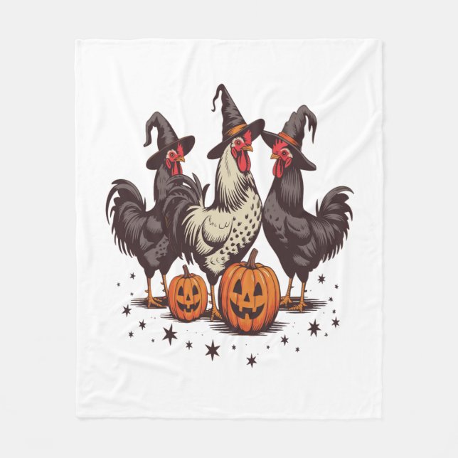 Halloween Pumpkin Chicken Witch Fall Fleece Blanket (Front)