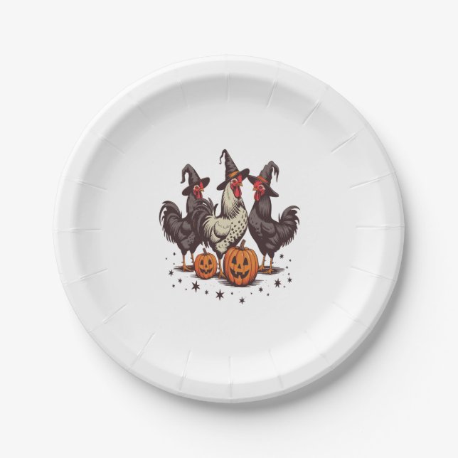 Halloween Pumpkin Chicken Witch Fall Paper Plates (Front)