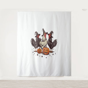 Halloween Pumpkin Chicken Witch Fall Tapestry