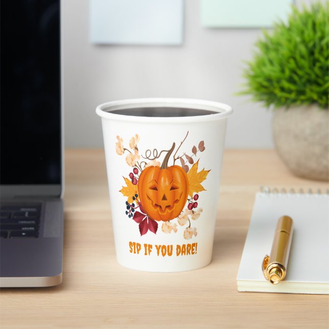 Halloween Pumpkin Coffee Cup - "Sip If You Dare!" (Insitu)