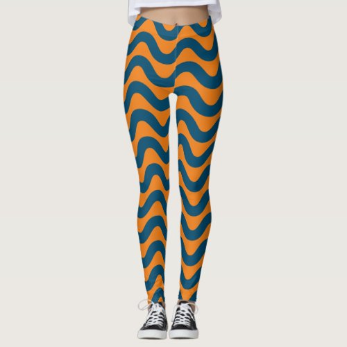 HALLOWEEN PUMPKIN COLOUR BLUE  HORIZONTAL STRIPES LEGGINGS