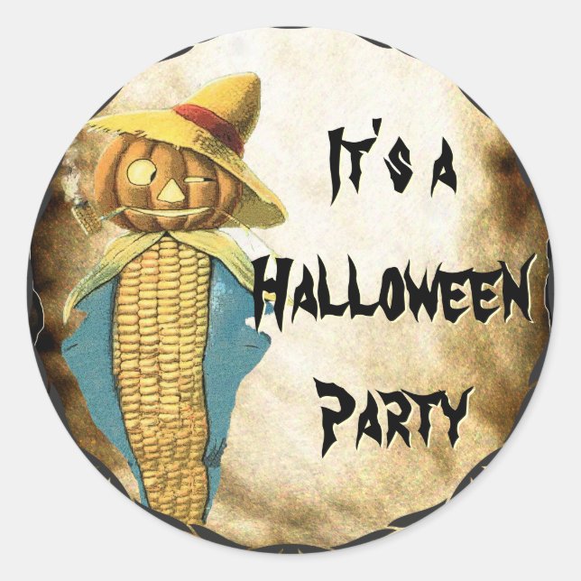 HALLOWEEN PUMPKIN  Corn Scarecrow Corn Cob Pipe Classic Round Sticker (Front)