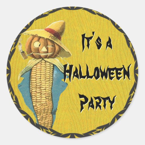 HALLOWEEN PUMPKIN  Corn Scarecrow Corn Cob Pipe Classic Round Sticker