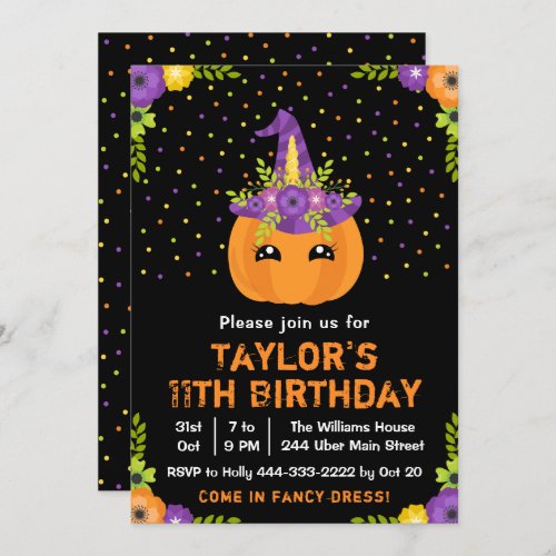 Halloween Pumpkin Costume Birthday Party Black Inv Invitation