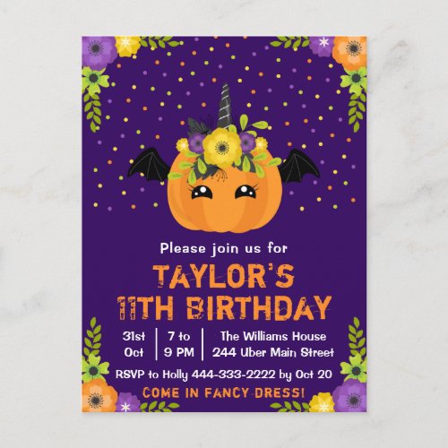 Halloween Pumpkin Costume Birthday Party Purple Po Postcard