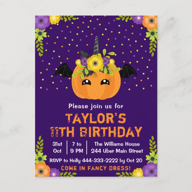 Halloween Pumpkin Costume Birthday Party Purple Po Postcard (Front)