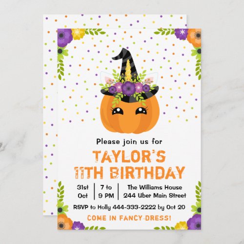 Halloween Pumpkin Costume Birthday Party White Inv Invitation