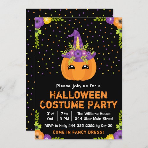 Halloween Pumpkin Costume Party Black Invitation