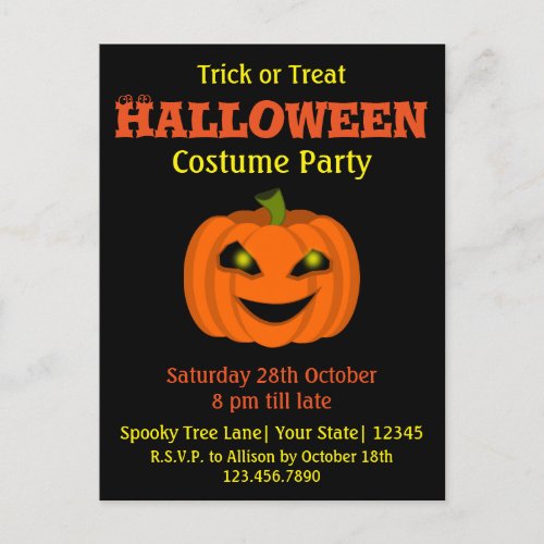 Halloween Pumpkin Costume Party Invitation Postcard