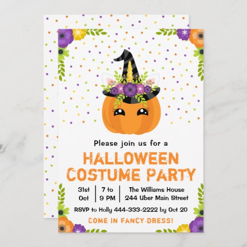 Halloween Pumpkin Costume Party White Invitation
