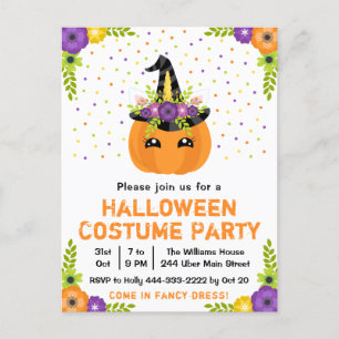Halloween Pumpkin Costume Party White Postcard
