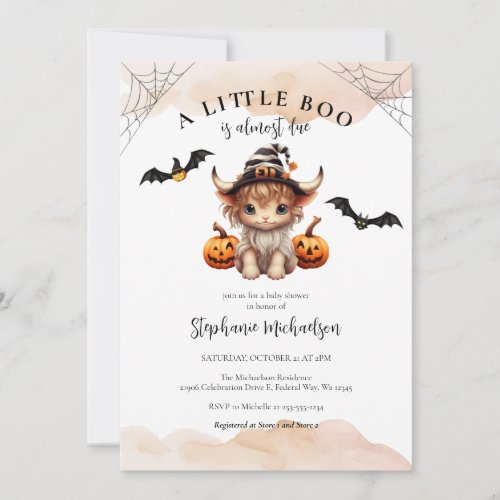 Halloween Pumpkin Cow Little Boo Baby Shower Invitation