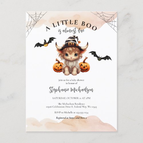Halloween Pumpkin Cow Little Boo Baby Shower Postcard